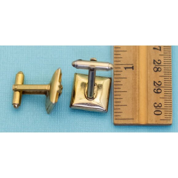 Vintage Twin Geometric Rectangles Gold Tone Cuff Links - E9 - Picture 3 of 3